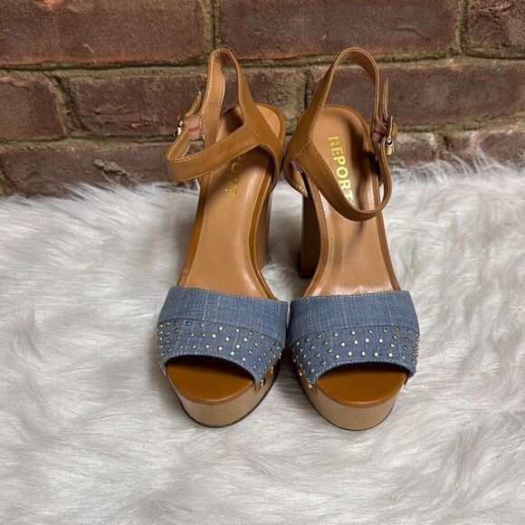 Report Women’s Meeshka Blue Denim Platform Heels Size 8 NEW - Picture 2 of 7